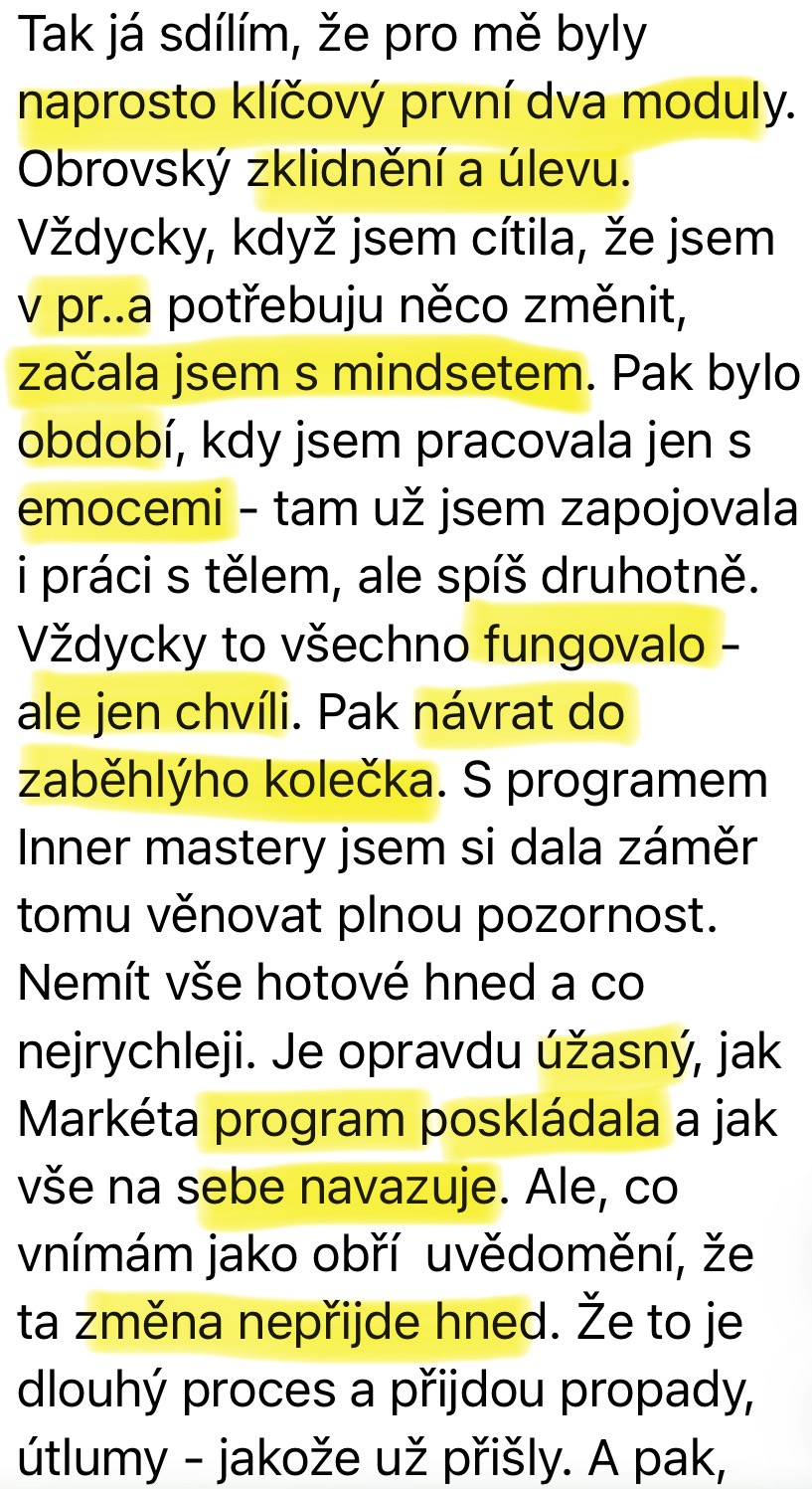 Zpráva od klientky — první dva moduly přinesly zklidnění a úlevu