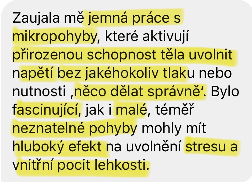 Zpráva od klientky — jemná práce s mikropohyby uvolňuje napětí bez tlaku